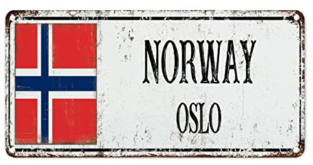 WoGuangis Norwegen Oslo City Metall Blechschild Norwegen Landflagge Vintage Bauernhaus Schilder Reisegeschenk Souvenir Männer Höhle Schilder für Küche Schlafzimmer Veranda 30,5 x 15,2 cm