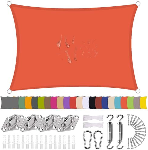 Ziligengsheng Sonnensegel Rechteck 5 x 6m Wasserdicht Sonnenschutz Balkon Terrasse mit Montagezubehör PES Polyester 98% UV-Schutz Reißfest Wetterfest für Garten Outdoor,Orange