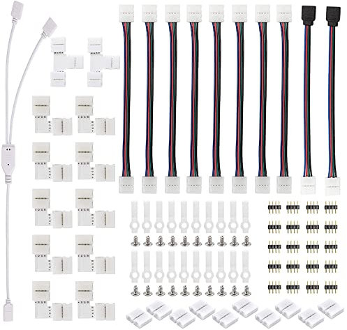 LED Light Connector Kit, 10mm RGB LED Connector Includes 8 Types of Solderless LED Strip Accessories,Provides Most Parts for DIY
