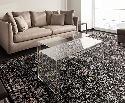 Lord of Rugs Traditioneller, klassischer Teppich, modern, antikes Medaillon, floraler Orientalischer Teppich für Wohnzimmer, Schlafzimmer, hochwertiger Teppich, Schwarz, Größe XL 200 x 290 cm
