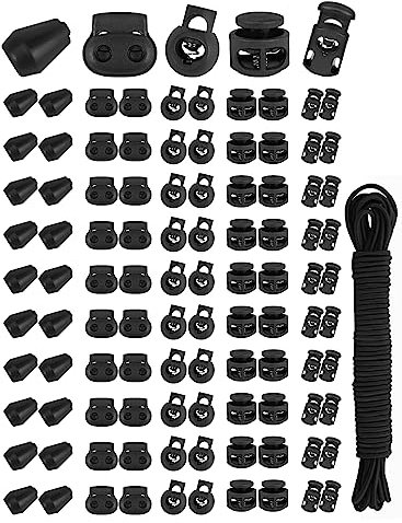 Sinofort Stop Cordon 100Pcs Arret de Cordon 5 Sortes Bloque Lacet Serre Cordon Attache Lacet Attache Elastique pour Lacets Vêtements Sacs à Dos Artisanat