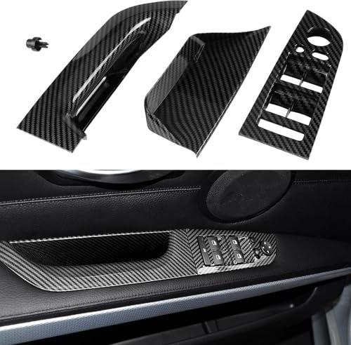 TTCR-II Kompatibel mit Türgriff Innen Vordertür Links BMW 3er E90 E91 2004-2007,Fensterschalter Armlehnenverkleidung für 3er E90 E91 LCI 318i,320i,325i,328i,330i,335i-37.5CM(Keine Demontage)-Carbon