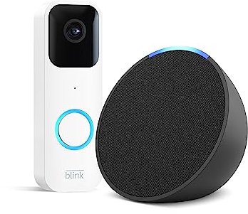 Blink Video Doorbell, White, Works with Alexa + Echo Pop, Charcoal - Smart Home Starter Kit