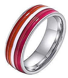 OAKKY Damen Herren Edelstahl Emaille LGBT Regenbogen Flagge Stolz Ring für Lesben & Schwule Stil E Größe 57 (18.1)