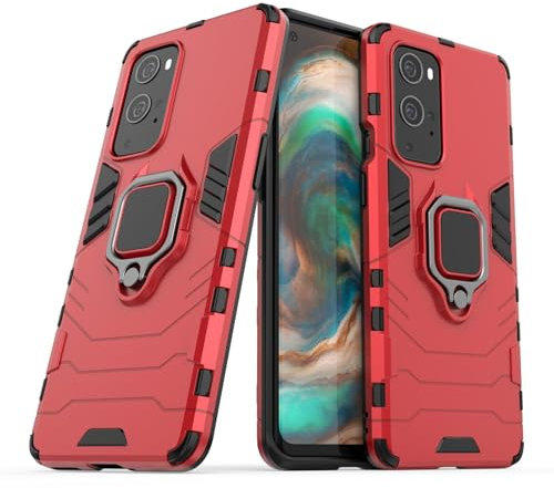 Max Power Digital Hülle für OnePlus 9 Pro Drehbar Ringhalter Cover Magnet Bumper Handyhülle Case Stoßfest Doppelschichter Schutzhülle Outdoor Shock Absorption Mit Ring (OnePlus 9 Pro, Rot)