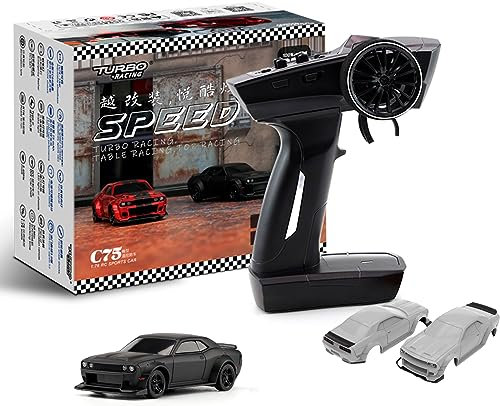 FLYCOLOR TurboRC 1:76 Mini Sportwagen 4CH 2.4GHZ Fernbedienung Full Proportional RTR Kit mit 2 austauschbarer Karosserieschale (C75-Schwarz)