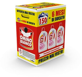 Omino Bianco - Detersivo Lavatrice Liquido, 150 Lavaggi, Rispetta Colori e Tessuti, Fresco Profumo di Ninfea Rosa, 2000 ml x 3 Confezioni