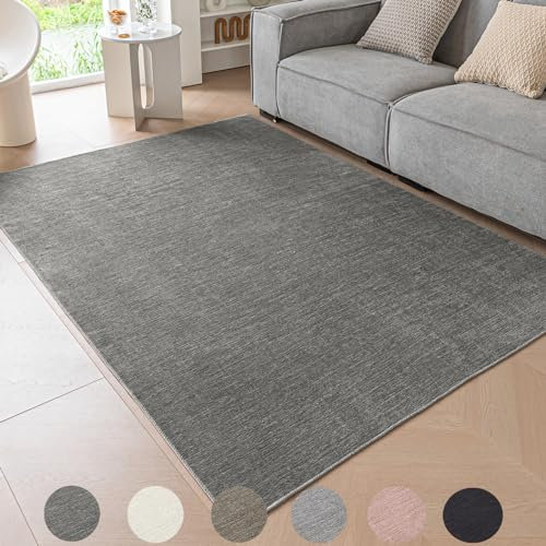 Ceneco Teppich Wohnzimmer,Kurzflor Teppich Schlafzimmer, Grau Dünne Teppiche Büro, rutschfeste Waschbare Teppiche Küche, Tepich Kurzflor Kinderzimmer, Lounge Bereich Teppisch (Dunkelgrau, 140×200cm)