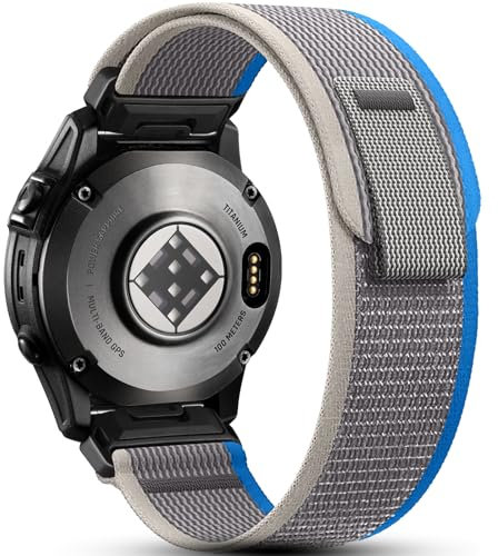 Easuny 22mm Uhrenarmband Kompatible mit Garmin Fenix 6 Pro/Fenix 7/Fenix 6 Armband, Nylon QuickFit Sport Wrist Band für Forerunner 945/965/Instinct/Instinct 2/Instinct 2 Solar,GrauBlau