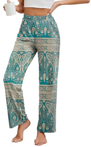 HAPYWER Jogginghose Damen Lange Hose Gerades Bein Haremshose luftig Lang Yogahose Locker Schlupfhose mit Tasche(Flower68,M)