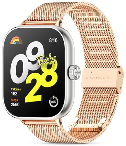 WindRen Ersatzarmband Kompatibel mit Xiaomi Redmi Watch 4, Mesh Metall Uhrenarmband für Redmi Watch 4, Roségold