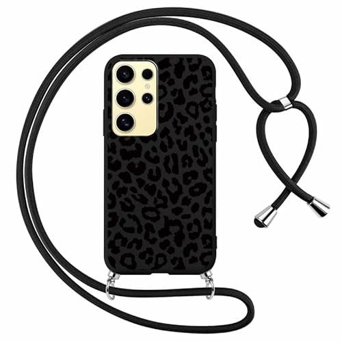 Foonary Handyband Hülle mit Band für Samsung S24 Ultra 5G 6,8 Handyhülle, Leopard Design Kette Necklace Case mit Kordel zum Umhängen Silikon Kratzfest Cover Schnur für Samsung Galaxy S24 Ultra 5G