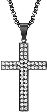 Homxi Herren Damen Schwarz Halskette mit Anhänger,Frauen Halskette Edelstahl für Anhänger Kreuz mit Zirkonia Halskette mit Anhänger Schwarz