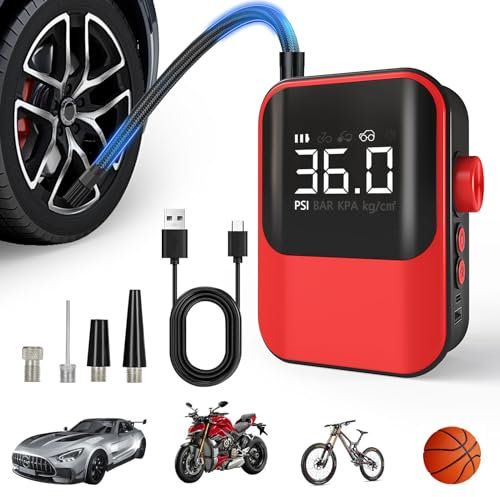 VEIYIE Cordless Tire Inflator Portable Air Compressor With Digital Tire Pressure Gauge Wireless Fast Inflation Air Pump For Car Tires, Bicycle, Electric Bike Pump, Motorcycle, Ball