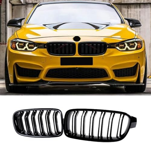 Haoyijiahui F30 F31 Nieren Schwarz Kühlergrill Streifen für BMW 3er F30 F31 Grill Glanz Schwarz Doppelsteg Sport Links Rechts Set 2012-2018 (For 3er F30 2012-2018)