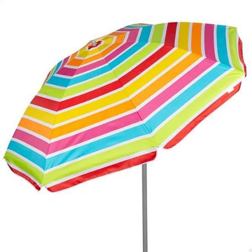AKTIVE 62363 Sombrilla Playa Grande, Protección UV50, Inclinable y Regulable en Altura, Mástil acero, Tejido Oxford, 8 Varillas, Sombrillas Grandes, Funda Transporte con Asa, 220 cm, Multicolor