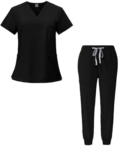 Meichoon Medical Overalls Suit V-neck Short-sleeved Top with 3 Pockets Slim Pants Quick-drying Unisex DK05