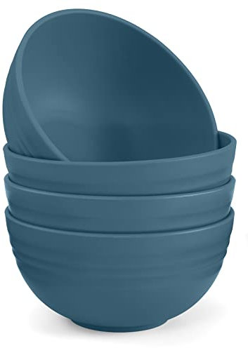 Odoland Cereal Bowls 4 Pieces, Unbreakable and Reusable Lightweight Bowl for Rice Noodle Soup Snack Salad Fruit Dishwasher Safe, Microwave Safe for Family Indoor Outdoor Blue Large