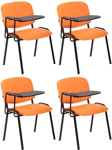 CLP 4er Set Stuhl Ken Mit Klapptisch Stoff I Gepolsterter Schulungsstuhl Mit Schreibtafel, Farbe:orange