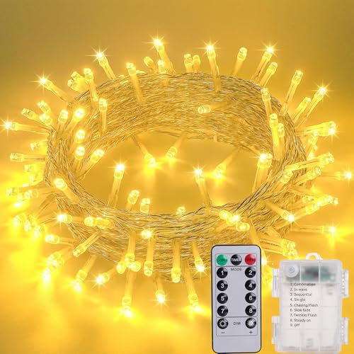 Litark Christmas Fairy Lights Battery Powered, Battery String Lights with Remote Control, Waterproof,Timer,8 Modes,for Christmas Tree Garden Indoor Outdoor Decorative (Warm White, 10m)