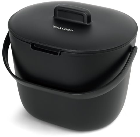 YourCasa Biomülleimer Küche 6L - Komposteimer für alltäglichen Biomüll Behälter Spülmaschinenfest - Geruchsdicht mit Sieb & ergonomischen Griff - Bio Mülleimer Klein Komposter Bioeimer (Schwarz)