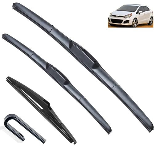 Kompatibel mit KIA Rio Hatchback Mk3 Wischerblätter vorn hinten Bürstenschneider Zubehör JU Hook 2011-2017 2012 2013 2014 2015 2016 2017