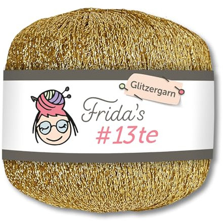 Frida's Wollhaus Frida's 13te - Filato glitterato per uncinetto metallizzato, 25 g, 18 colori (1306, oro chiaro)