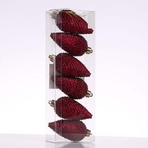 Christbaumschmuck Baumschmuck Tannenzapfen bruchfest glitzernd H: 8cm 6St. (Weinrot)