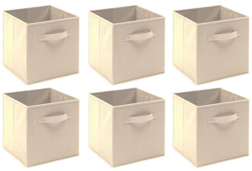 Homullel Cube Storage Unit Box Set of 6, Fabric Storage Box Insert Organizer for Shelves Unit, Closets, 26.5x26.5x28 cm, Beige Light Yellow