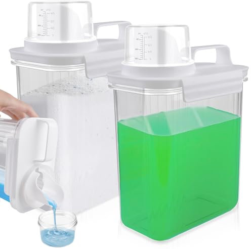 WIYETY 2 Pièces Distributeur de Détergent Hermétique 2000 ml Avec Gobelet Doseur - Boîte de Rangement Multi-Usages Pour Lessive en Poudre