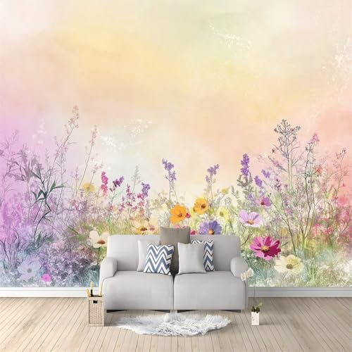 Vliestapete Rosa Wanddeko tapete Aquarell Wildblumenwiese Muster Fototapete tapete Wohnzimmer Schlafzimmer Küche Wanddeko Ideen Tapete 250 x 175 cm Hintergrund Wand Tapete