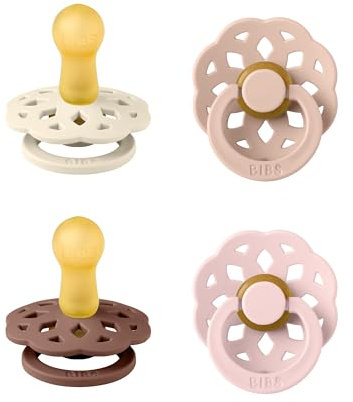 BIBS Boheme Schnuller 4er-Pack. BPA-frei. Kirschform Nippel. Naturkautschuk/Latex. Hergestellt in Dänemark. Größe 2 (6-18 Monate). Blush Mix