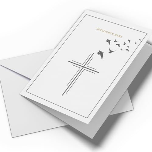 Set 25x Trauer Danksagung | Klappkarten & Umschläge | Moderne Trauerkarten Danksagung, Trauerkarten Danksagung mit Innentext (Kreuz - 25 Stück)