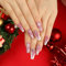 24 Stück Weihnachtstag Nägel zum Aufkleben, Medium Ballerina Press on Nails with Schnee - Rosa French Coffin False Nail Acryl Full Cover Künstliche Nägel (Pink with Snow)