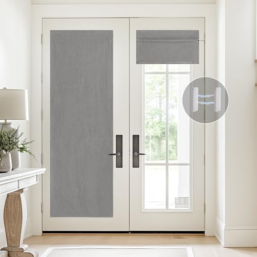 StangH Cordless 100% Blackout Roman Shade, Self-Adhesive Linen Window Blind with Magnets Thermal Insulated Door Curtain for Living Room Bedroom, Grey, W 26 x L 64, 1 Panel