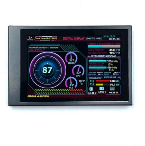 YUANGANG IPS USB Bildschirm, 3,5 Zoll Tragbarer USB C Datenmonitor Computer Temperaturanzeige PC Sensor Panel Computer Temp Monitor mit Augenschutz