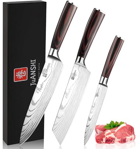 JUANSHI Couteau de chef professionnel forgé à la main, couteau à désosser, couperet à viande, cadeau de camping en plein air tranchant pour papa (Lot de 3 couteaux)