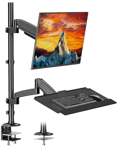 Monitor Halterung mit Tastatur Ablage - für 17-32 Zoll Gasfeder Monitor Halterung bis 9 kg,Keyboard Mount passt auf die meisten Standard und Oversized Keyboards,hält bis zu 2.2lbs