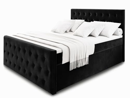 Masseno Boxspringbett FONDI 180x200 cm Komplett-Set mit Matratze und Topper, Polsterbett mit Zwei Bettkästen -Schwarz, Casablanca 16