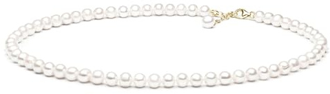 Perlenkette Damen – Weiße runde Süßwasserperlen 7–8 mm • 45–48 cm variierbar • 585 Gelbgold plattiertes 925 Sterling Silber • Zeitlos elegant & handgefertigt