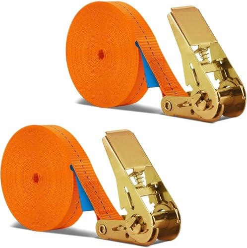 2 Pièces 12m Sangle d'Arrimage, BetterJonny Sangle à Cliquet avec Boucle de Serrage, 1000KG Sangle de Fixation,Largeur de Sangle 25 mm,Sangle à cliquet avec cliquet pour Fixation Voiture,Moto,Bagage
