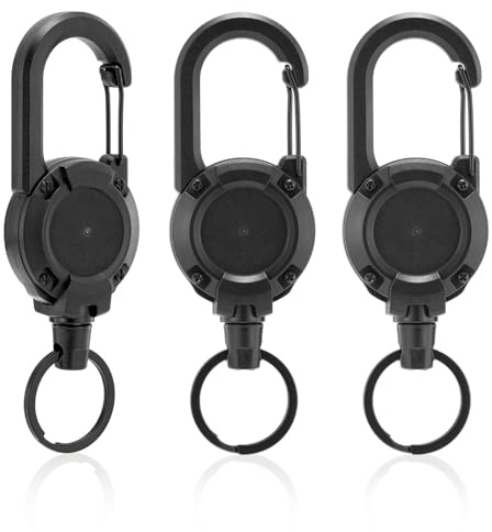 Schlüsselanhänger Ausziehbar Schlüsselbund Keychain – 3-teilig Schlüsselband Ausziehbar mit 60cm Stahlseil, mit Zugband, Für Kartenhalter, Schlüsselkarten