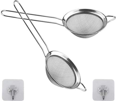 Juego de 2 coladores de malla fina de 8 cm, colador acero inoxidable, colador de cocina, pequeño colador té, perfecto para tamizar, colar, escurrir, excelente para tamizar ingredientes secos, harina