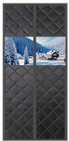 Magnetic Thermal Insulated Door Curtain, 90 X 210cm Thermal Door Curtain for Winter Thickened Windproof Waterproof Door Cover Oxford Cloth RV Doors Blanket Front Doors Curtain with Clear Window