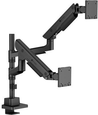 ICY BOX Monitorständer für 2 Monitore bis 57 und 27 kg (Gasdruckfeder, 90° Drehung, VESA 75x75/100x100, Tischklemme & Durchführung, ergonomisch einstellbar, Aluminium-Stahl-Konstruktion), IB-MS702-T
