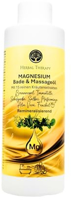 Herbal Therapy Magnesium Bade- & Massageöl 1000 ml – Entspannendes Körperöl mit pflanzlichen Extrakten, Muskelentspannung & Hautpflege, für Bad & Massage, Made in Germany