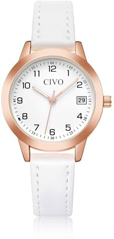 CIVO Analog Lederarmband Armbanduhr Damen: Mode Business Damenuhr | Klassische Formelle Uhren mit Datum für Beruf & Alltag - Elegant Geschenke für Geburtstag und Jahrestag