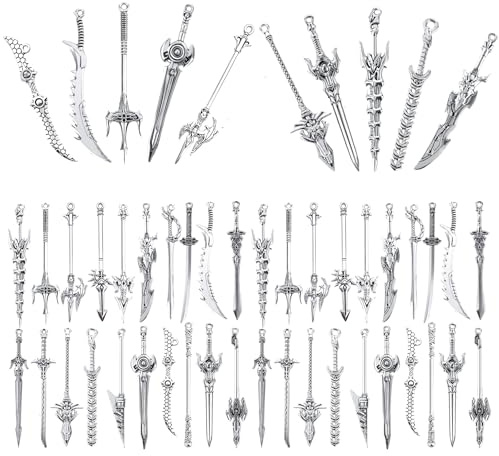 40 Pcs Antique Swords Bookmark Silver Keychain Sword Pendants Metal Vintage Knife Charms Mini Ancient Knife Accessory Gift for Book Lovers DIY Necklace Bracelet Crafting