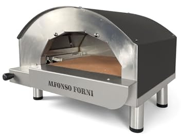Forno per pizza a legna da esterno Alfonsino – Forno pizza in acciaio inox AISI 304 con piano biscotto refrattario 40x40 cm, 500°C, cottura diretta a fiamma viva con tetto nero