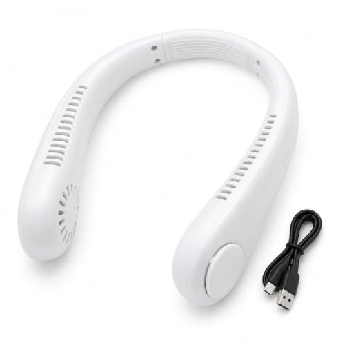 RAYPOW Ventilateur de cou portable réglable, 3 vitesses, batterie 1200 mAh, USB-C 5 V/1 A 4 W, mains libres, ventilateur personnel rechargeable pour voyage, bureau et sport Blanc